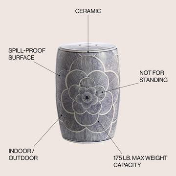 Camellia 17" Ceramic Drum Garden Stool - JONATHAN Y
